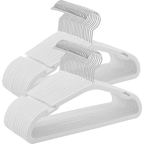 SONGMICS Kids Hangers 50 Pack, 14 x 8 Inches, Baby Hangers for Closet, Non-Slip Velvet Hangers, Childrens Hangers, Space-Saving Clothes Hangers, Wide Shoulder Notches, Cloud White UCRF038W01