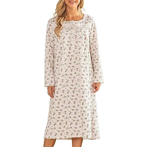Bloggerlove Nightgowns for Women Soft 100% Cotton House Dress Short/Long Sleeve Night Gowns Comfy Sleepwear S-3XL