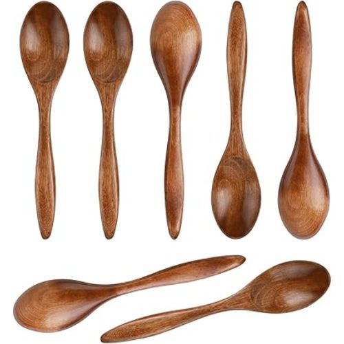 7 Pcs Small Wooden Spoons of 5.71 Inch - Honey Spoon for Tea, Eating Spoons & Mini Serving for Coffee, Tea Jar, Condiment