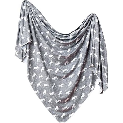 Copper Pearl Large Premium Knit Baby Swaddle Receiving Blanket Grey and White Moose Scout