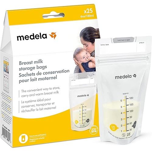 Medela Breastmilk Storage Bags, Ready to Use Breast Milk Storing Bags for Breastfeeding, Self Standing Bag, Space Saving Flat Profile, 25 Count (Pack of 1)