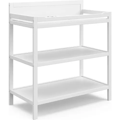Storkcraft Alpine Changing Table (White) – GREENGUARD Gold Certified Nursery Changing Table, Includes Water-Resistant Changing Pad, 2 Shelves for Nursery Storage and Organizing