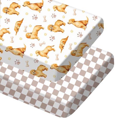 Mindsoft 2 Pcs Golden Retriever Crib Sheet Set 52 x 28 x 8 Inches Baby Sheet Newborn Bedding Nursery Crib Sheets for Girl Boys Baby Gifts for Toddler Mattresses