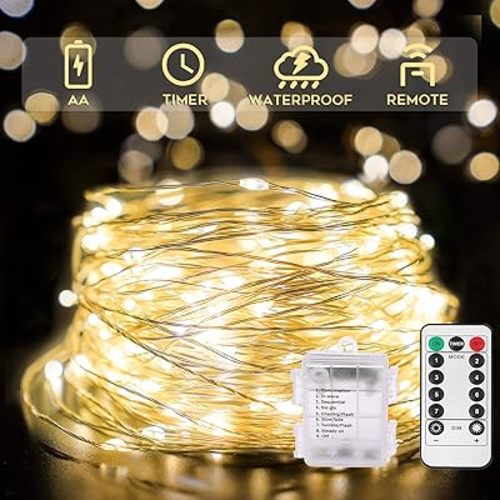 suddus Fairy Lights Battery Operated with Remote, 33ft 100 LED Dimmable Twinkle Lights with Timer, Waterproof Copper Wire String Lights for Bedroom, Christmas, Tree, Indoor Outdoor Decor (Warm White)