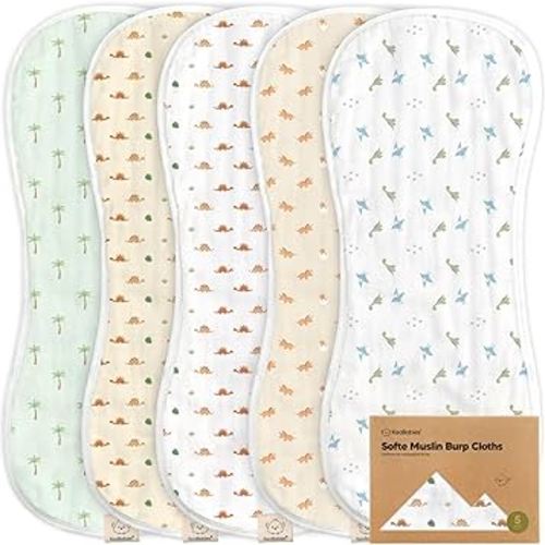 5-Pack Muslin Burp Cloths for Baby Boys and Girls - Organic Baby Burp Cloth, Bamboo Viscose Cotton Baby Washcloths, Burp Rags, Large Neutral Burp Clothes for Newborn (Roarsome)
