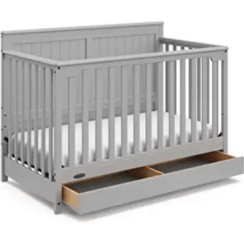 Graco Hadley 5-in-1 Convertible Crib with Drawer (Pebble Gray) – GREENGUARD Gold Certified, Crib with Drawer Combo, Full-Size Nursery Storage Drawer, Converts to Toddler Bed, Daybed and Full-Size Bed