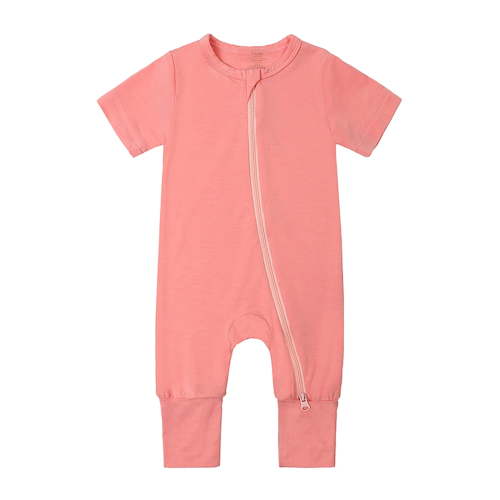 Bellafa Bamboo Rayon Baby Pajamas, Short Sleeve Footless Rompers, 2-Way Zipper Sleeper for Boy Girls