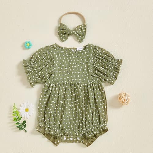 Bagilaanoe Summer Outfit Infant Baby Girl Clothes Short Sleeve Romper Bodysuit Solid Color Jumpsuit Headband