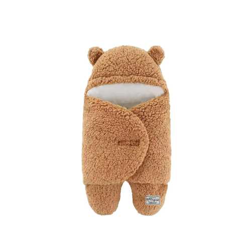 Baby Teddy Fleece Swaddle Blanket | 0-4 Months Winter Sleeping Bag | Newborn Bear Ears Wrap | Unisex Warm Infant Outfit