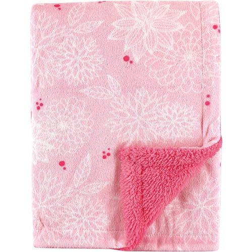 Hudson Baby Unisex Baby Plush Mink and Sherpa Blanket, Floral, One Size