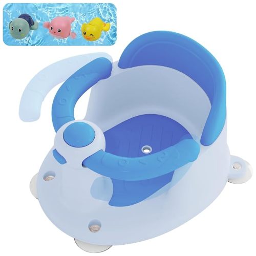 Baby Bath Seat for Babies 6 Months & Up, Bath Seats for Babies Sitting Up, 3 Baby Bath Toys, Open Design, Non-Slip, Compact Toddler Bath Seat.