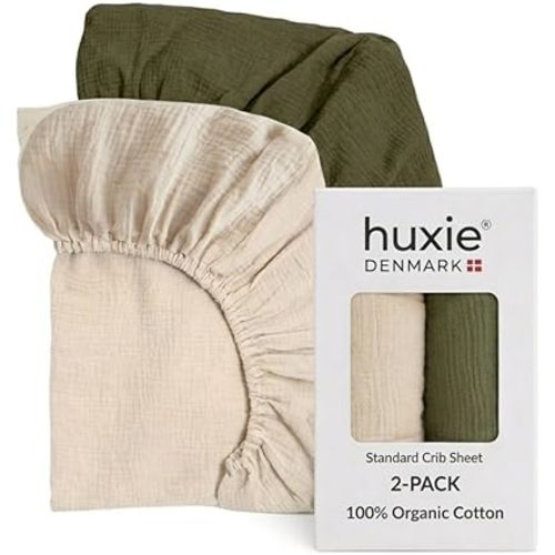 Crib Sheets – Organic Cotton Muslin Fitted Crib Sheet – Standard Size for Baby Boys 28" x 52" Ultra-Soft and Breathable. 2-Pack (Fog/Sage Green)