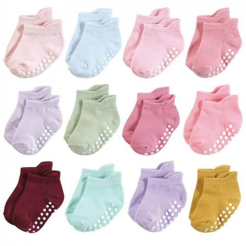 Hudson Baby Infant Girl Non-Skid No-Show Socks, Multi Girl, 2-4 Toddler