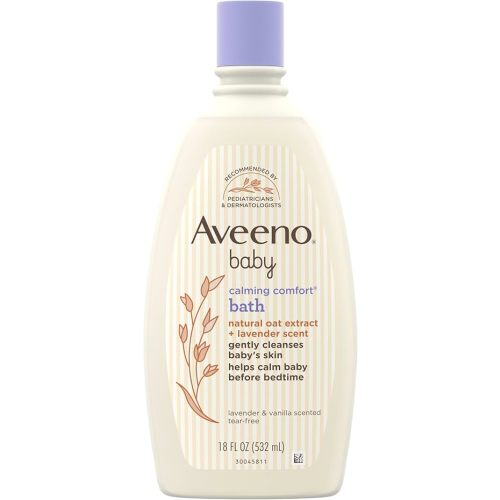 Aveeno Baby Nighttime Calming Comfort Bath, Body & Hair Wash with Relaxing Lavender & Vanilla Scents & Natural Oat Extract, Tear-Free Formula, Paraben-, Phthalate- & Soap-Free, 18 Fl. Oz