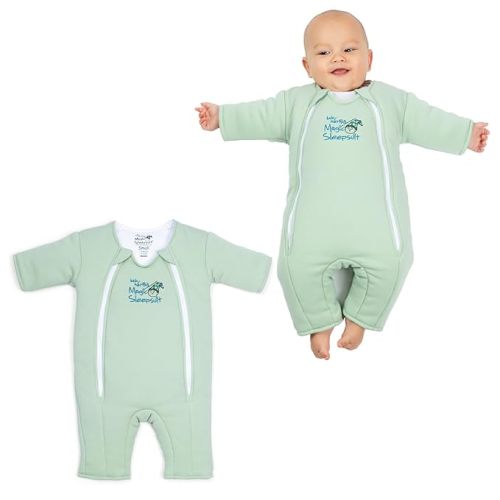 Baby Merlin's Magic Sleepsuit - 100% Cotton Baby Transition Swaddle Sleep Suit for Infants 6-9 Months - Baby Sleepsuit with Double Zipper for Easy Diaper Changes and Scooped Neckline - Sage Green