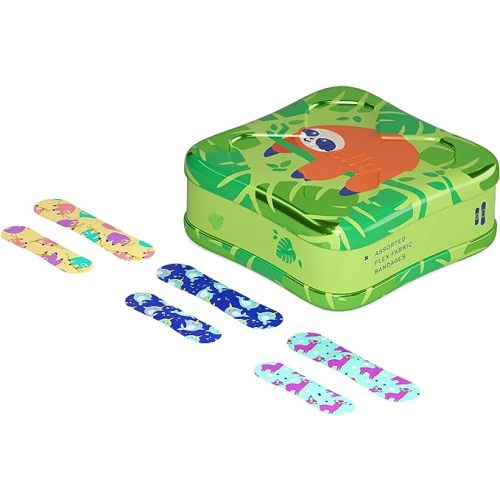 Welly Bandages | Adhesive Flexible Fabric Bravery Badges | Assorted Shapes for Minor Cuts, Scrapes, and Wounds | Colorful and Fun First Aid Tin | Pets Patterns - 48 Count