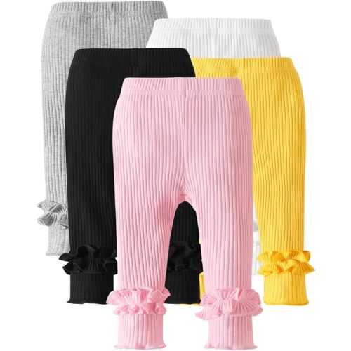 U·nikaka Toddler and Baby Girl Stretchy Flare Pants with Ruffle Fleece Pants and Leggings 5-Pack - 0-3 Months - 2209113
