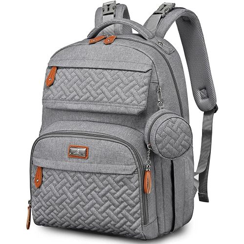 BabbleRoo Diaper Bag Backpack, Travel Backpack with Changing Pad, Pacifier Case & Stroller Straps, Multifunction, Waterproof, Unisex – Light Gray