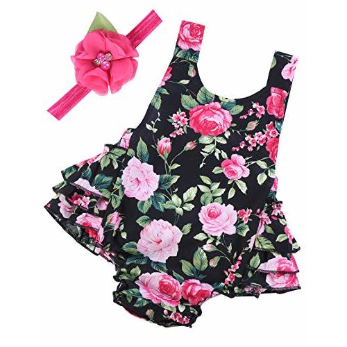 PrinceSasa Baby Girl's Floral Print Ruffles Romper Summer Clothes