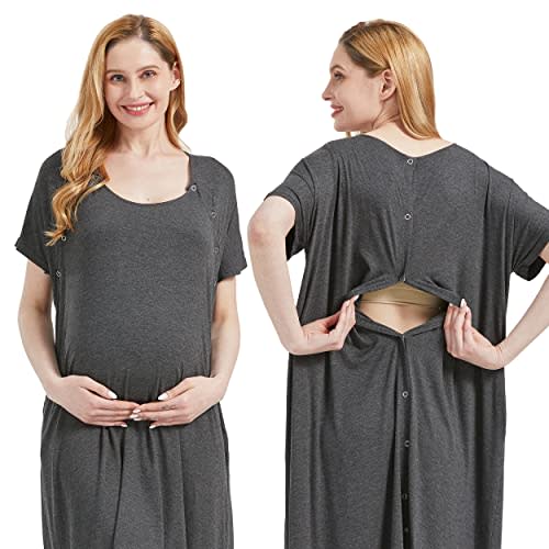 Mama & Wish Labor and Delivery Gown 3 in 1 Labor, Delivery and Nursing Gown for Hospital Made with Ultra-Soft Fabric
