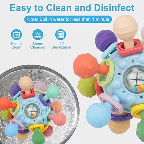 Baby Montessori Sensory Toys for 0-6 6-12 Months, Food Grade Teething Toys for Babies 0 3 6 9 12 18 Months, Newborn Infant Learning Developmental Toys Gifts for 1 2 Year Old Boys Girls - Blue