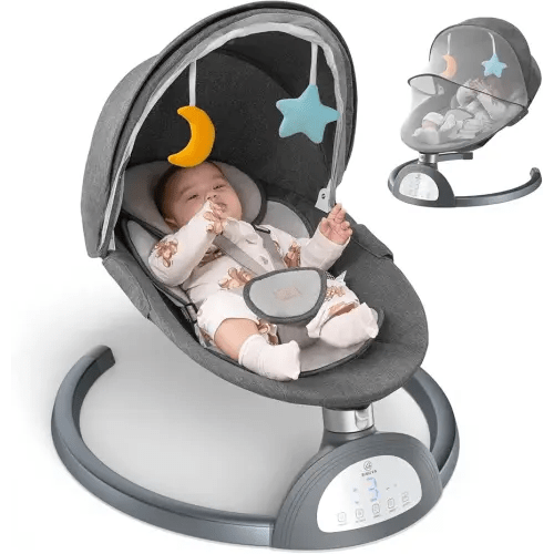 Electric Baby Swing for Infants to Toddler, Bluetooth Baby Rocker with Music Speaker, Protable Bouncer, 5 Sway Speeds 3 Seat Positions, Remote Control for Indoor, Boy, Girl