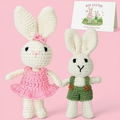 Big Sister Crochet Gifts for Girls, Big Sister Little Brother Doll Gift Set to Celebrate Little Girls Promoted to Sister, Gifts for Older Siblings of New Baby