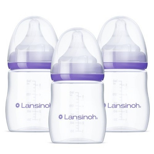 Lansinoh Anti-Colic Baby Bottles for Breastfeeding Babies, Formula Feeding, Breast Milk Storage - Slow Flow Nipples - 5oz/3pk