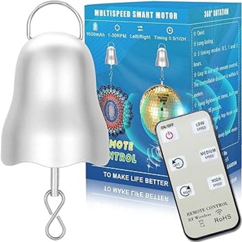 Disco Ball Motor, 1-30 RPM Battery Operated Wind Spinner Motor, Slow Crib Mobile Motor with Remote, Timing & Direction Setting, Rotating Hanging Display Motor for Wind Chime (Battery Not Included)