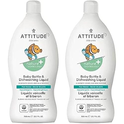 ATTITUDE Natural Baby Bottle & Dishwashing Liquid, Pear Nectar, 23.7 Fl Oz (Pack of 2)
