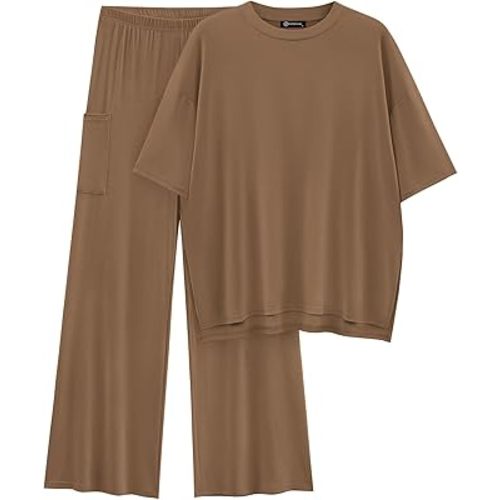 PRETTYGARDEN Women's 2 Piece Outfits Casual Short Sleeve Pullover Tops and Wide Leg Pants Lounge Sets Tracksuits