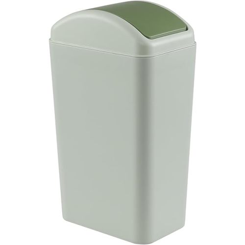 12 L Slim Garbage Can, Small Plastic Trash Can with Swing Lid, 1 Pack (Green)
