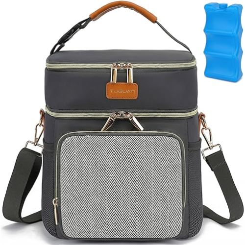 Double Layer Breastmilk Cooler Bag with Ice Pack Insulated Travel Bag for Baby Bottle Breast Milk Storage & Feeding Fits 6 Bottles Up to 9 Ounces Portable Leakproof Bottle Bag for Travel Daycare