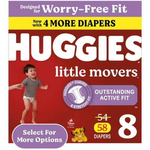 Huggies Little Movers Baby Diapers, Size 8 (46+ lbs), 58 Ct