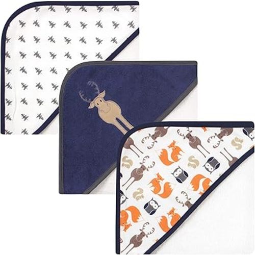 Hudson Baby Unisex Baby Cotton Rich Hooded Towels, Blue Moose, One Size