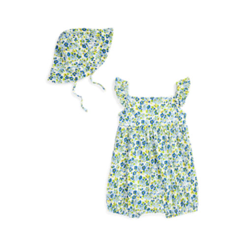 Floral Cotton Jersey Shortall Hat Set