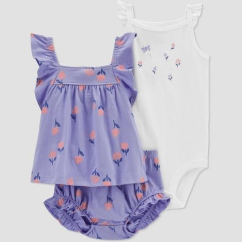 Carter's Just One You®️ Baby Girls' Floral Top & Bottom Set - Lilac Purple 3M