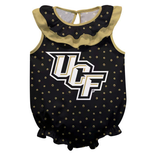 UCF Knights Swirls Black Sleeveless Ruffle One Piece Jumpsuit Logo Bodysuit by Vive La Fete