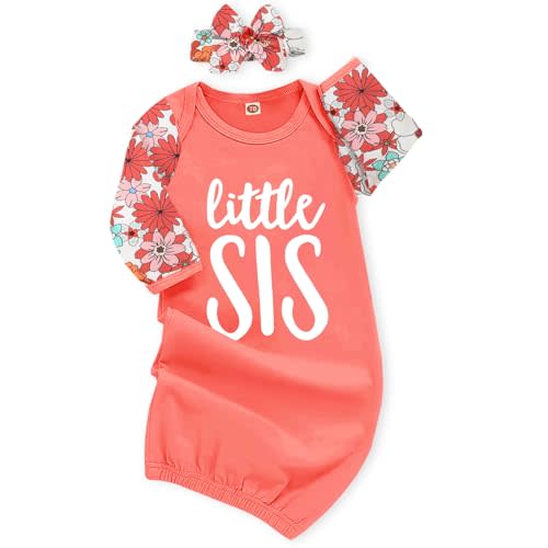 AMAWMW Newborn Baby Girl Little Sister Sleeper Gown Stripe Long Sleeve Nightgown Pajamas Gifts Stuff Essential Outfit