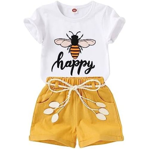 YOUNGER TREE Toddler Baby Girls Clothes Watermelon T-shirt + Linen Shorts with Belt Cute Summer Short Set