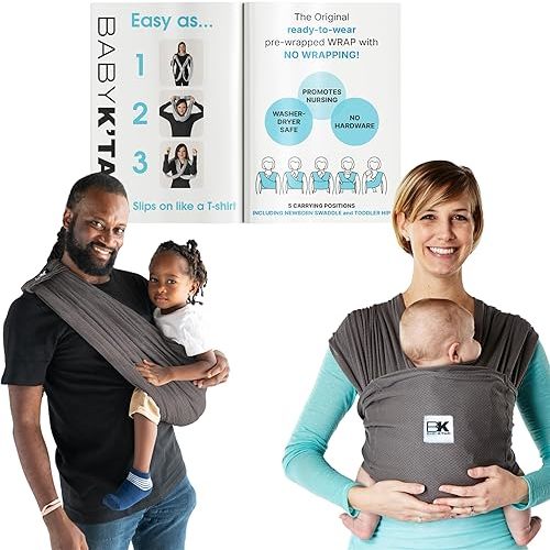 Breeze Baby K'tan Baby Carrier Breathable 100% Cotton Mesh | Hands Free Wrap for Infants | No Rings Or Buckles | Charcoal | X-Large