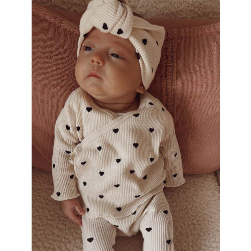 Organic Waffle Kimono & Pant Set, Black Heart