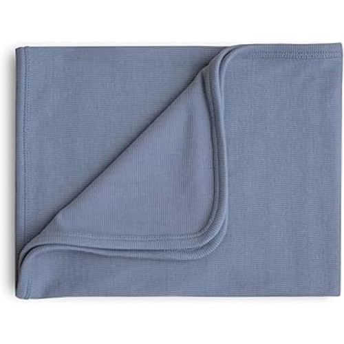 mushie Extra Soft Baby Blanket | Cotton and Elastane Ribbed Receiving Blanket, Swaddle, Stroller | 35x35 Inch (Tradewinds)