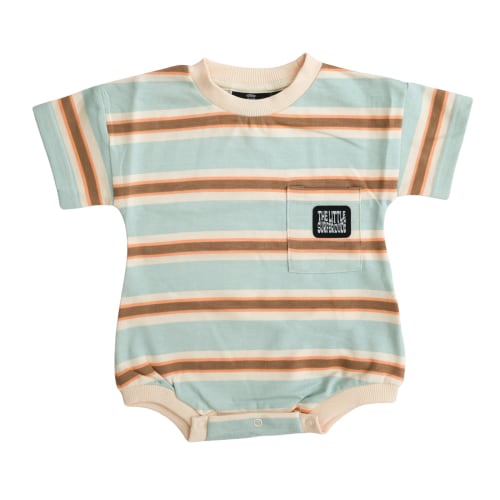 Little Surfer Dude Blue and Brown Stripe Bubble Romper