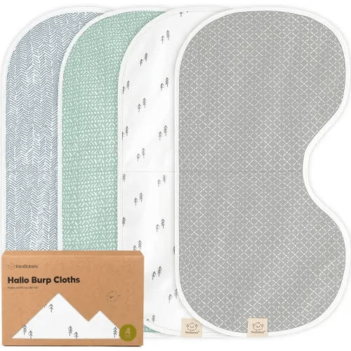 KeaBabies 4-Pack Baby Burp Cloths Baby Girl, Boy - Organic Cotton Burp Cloth, Extra Large, Absorbent, Soft Burping Cloths & Bibs Set for Babies, Newborn Burp Clothes, Thick Burp Rags (Nordic)