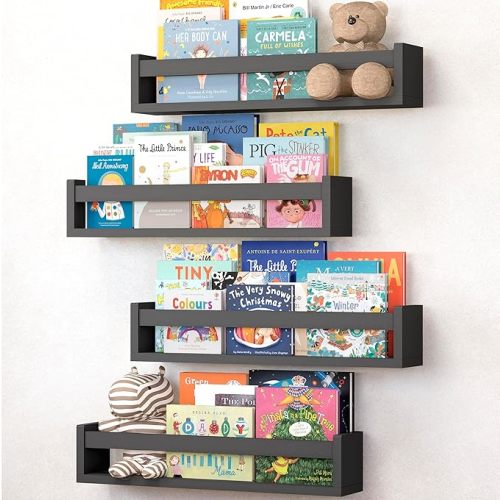 NATURE SUPPLIES Set of 4 Black Floating Shelves for Wall (23.1 inches), Kids Bookshelf for Bedroom, Book Shelf for Kids Rooms, Nursery Book Shelves, Nursery Shelves for Wall