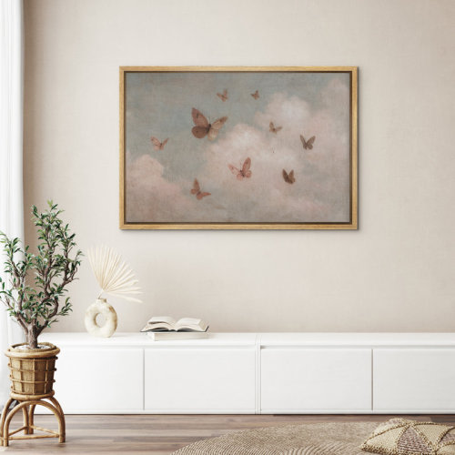 wall26 Vintage Butterfly and Cloud Nursery Decor - Framed Canvas Wall Art Print | Wayfair