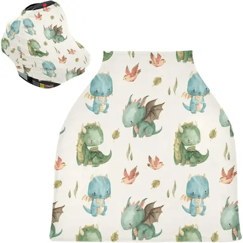 Kigai Cute Dragon Baby Car Seat Covers for Newborn, Breathable Nursing Cover for Breastfeeding Moms, Baby Stroller/Shopping Cart/Stretchy Carseat Cover for Boy & Girl