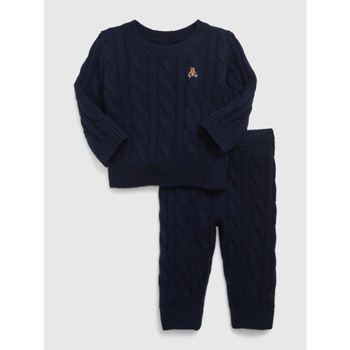 Baby CashSoft Cable-Knit Sweater Outfit Set in dark night blue