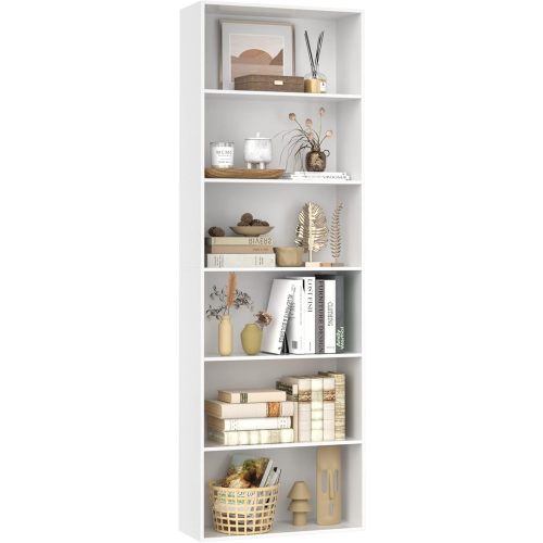 FOTOSOK 6-Tier Open Bookcase and Bookshelf, Freestanding Display Storage Shelves Tall Bookcase for Bedroom, Living Room and Office, White